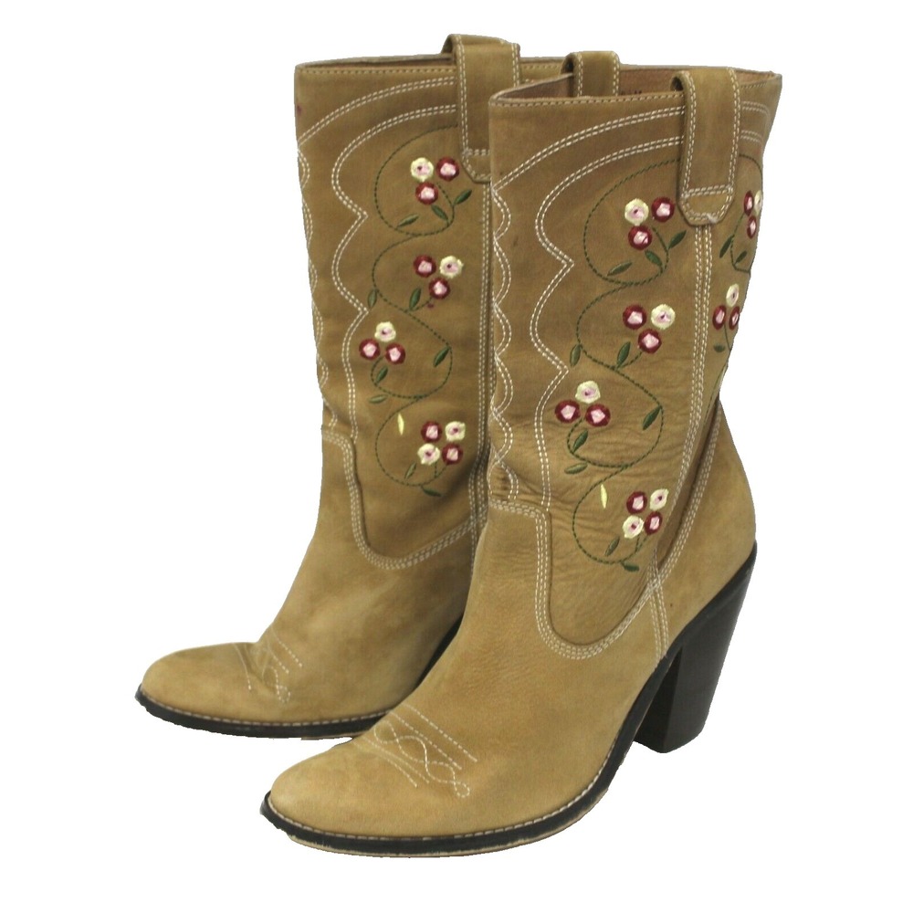 St. John's Bay 5.5 M Boots Western Embroidery Cowgirls Brown Genuine Leather